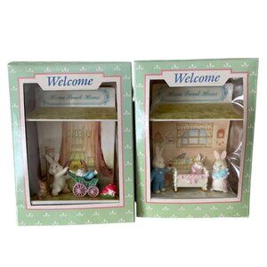 Vtg McCrorys Bunny Family Ornaments Collector Series Home Sweet Home 1987 Set 2
